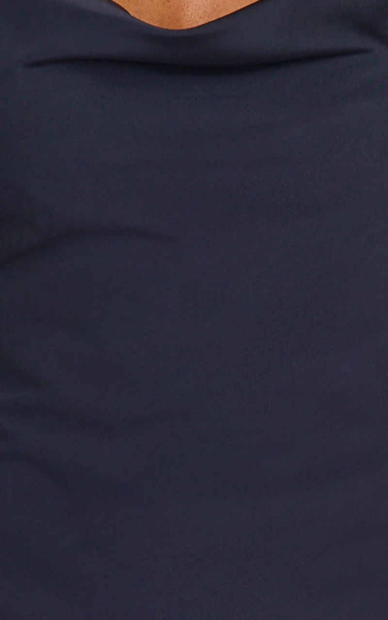 Alani Mini Dress - Open Cowl Back Flounce Detail Dress in Navy