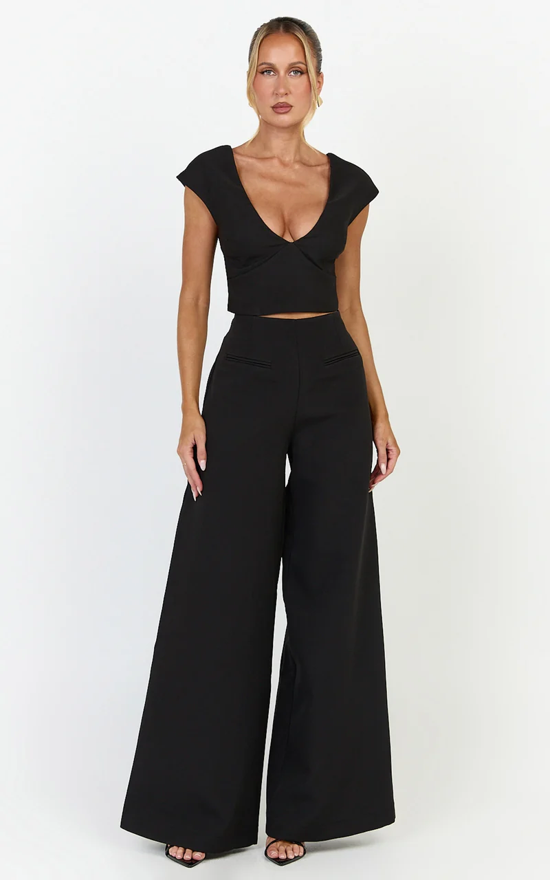 Lilo Pants - High Waisted Wide Leg Pants in Black