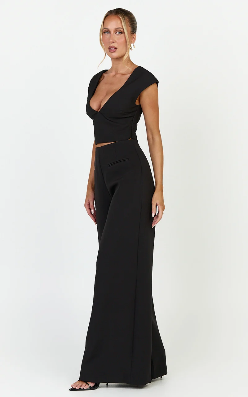 Lilo Pants - High Waisted Wide Leg Pants in Black