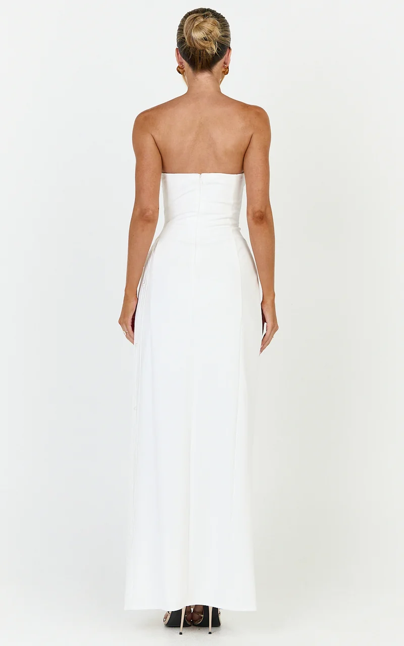 Liana Maxi Dress - Strapless Pearl Fringe Dress in White