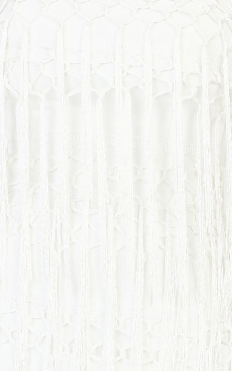 Kyle Mini Dress - Strapless Tassel Bodycon Dress in White