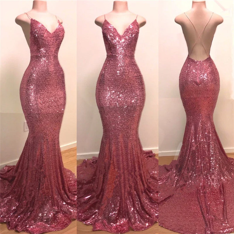 Robe de soirée sirène élégante à paillettes et col en V : éblouissante, flatteuse, parfaite pour un bal de promo