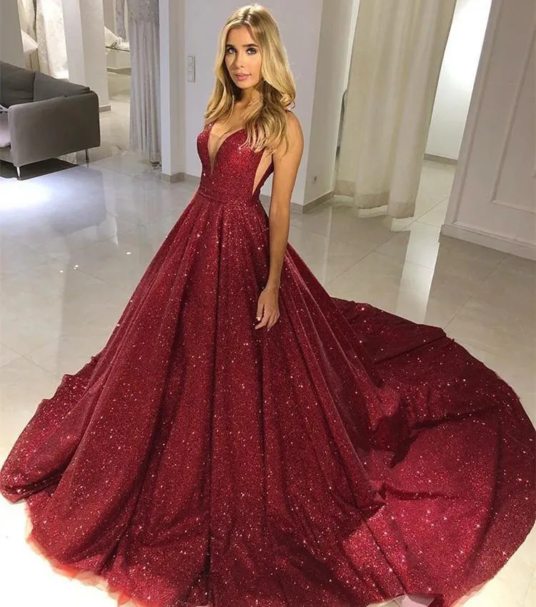 Robe de soirée bordeaux scintillante à paillettes sans manches pour bal de fin d'année et événements officiels