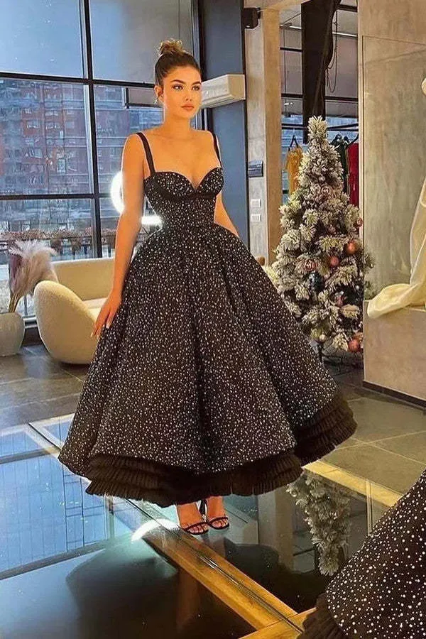 Robe de bal scintillante à décolleté en cœur avec bretelles en dentelle perlée et tulle
