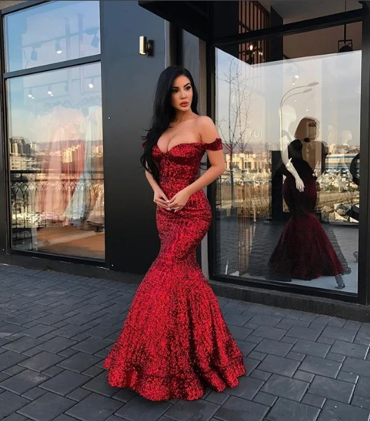 Robe de bal sirène élégante à épaules dénudées et sequins pour femme, scintillante et glamour
