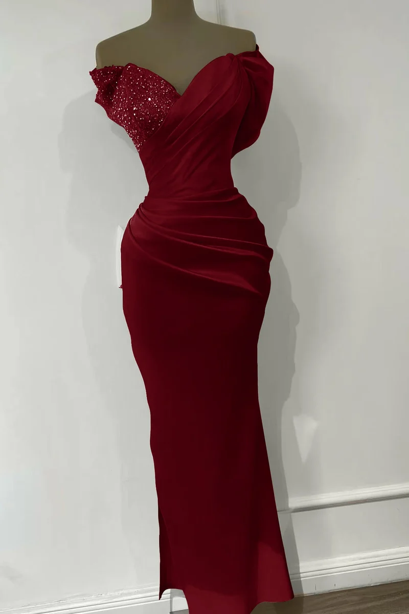 Superbe robe de soirée sirène orange à paillettes et épaules dénudées pour occasions spéciales