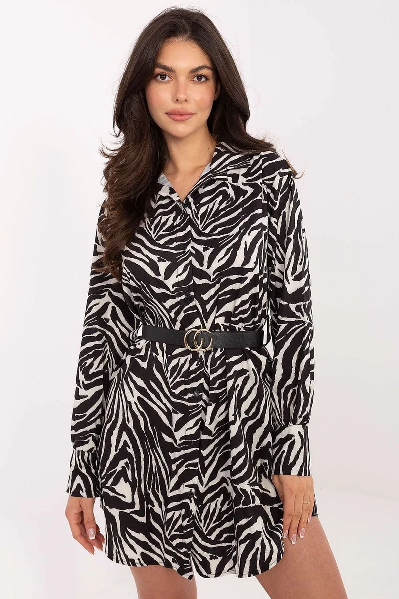 Robe chemise courte zébrée manches longues