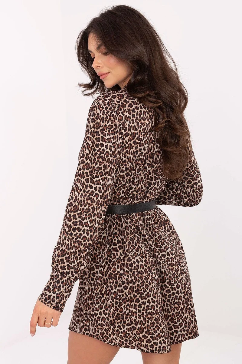 Robe chemise léopard courte manches longues