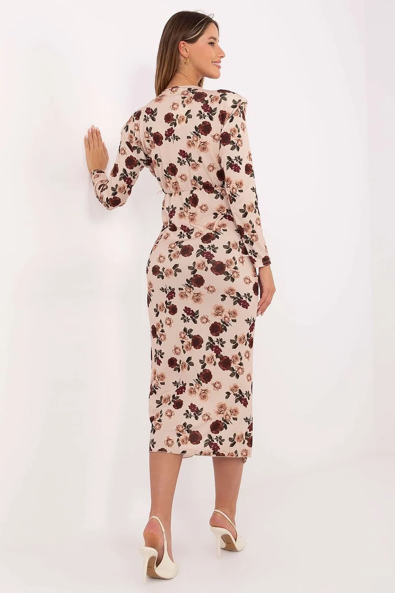Robe fleurie fendue manches longues midi