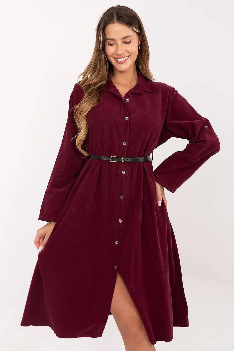 Robe chemise bordeaux manches longues