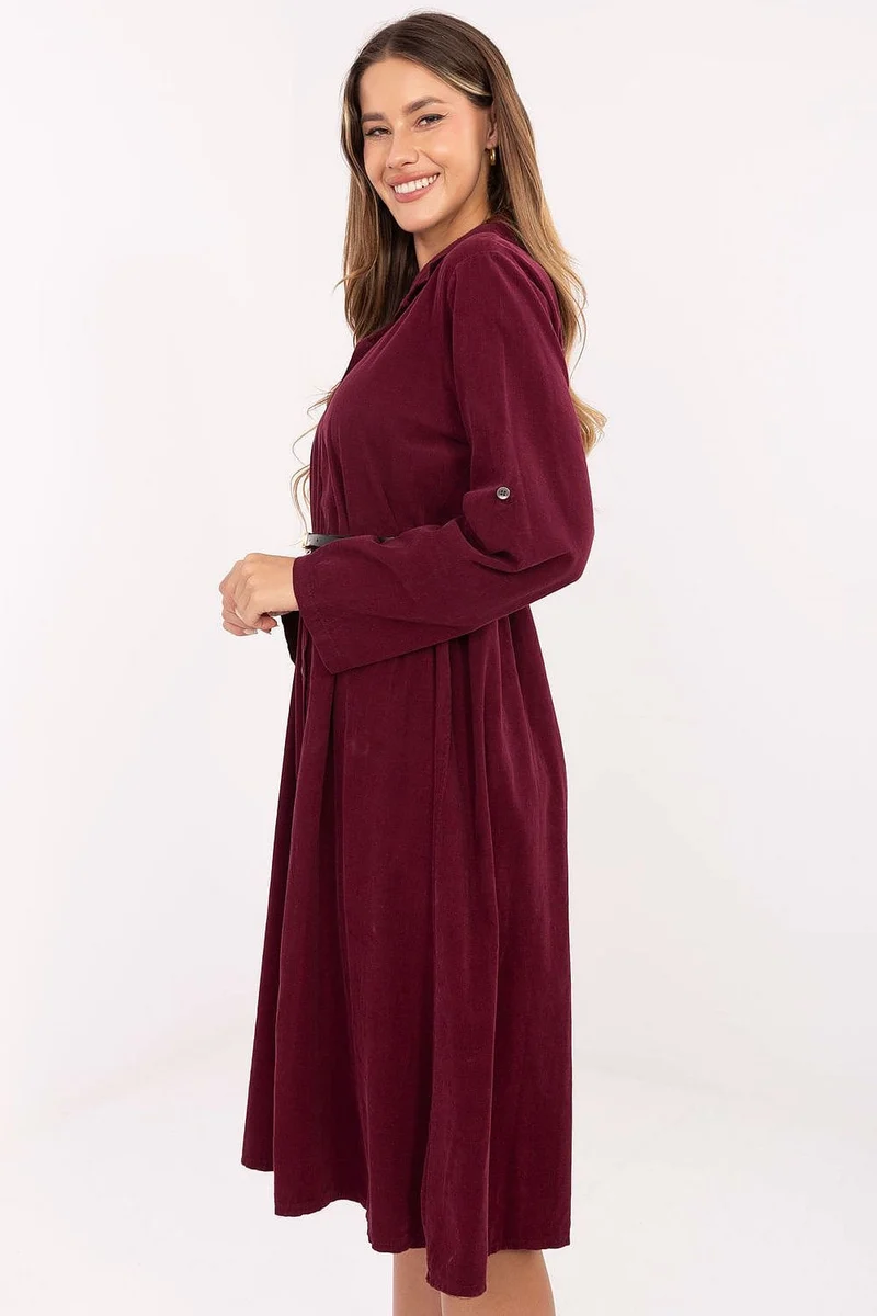 Robe chemise bordeaux manches longues
