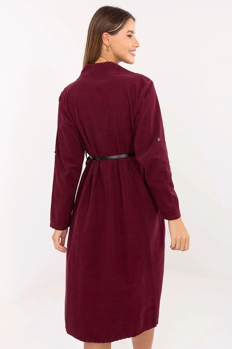 Robe chemise bordeaux manches longues