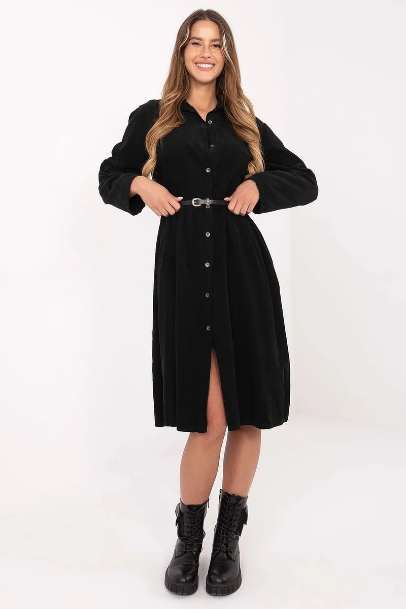 Robe chemise noire manches longues
