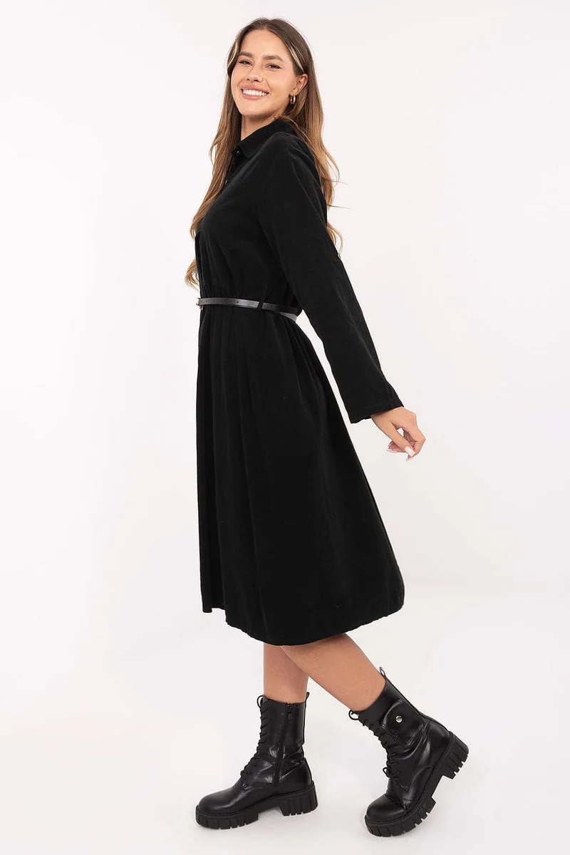 Robe chemise noire manches longues