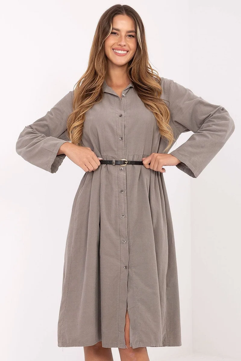 Robe chemise gris taupe casual manches longues
