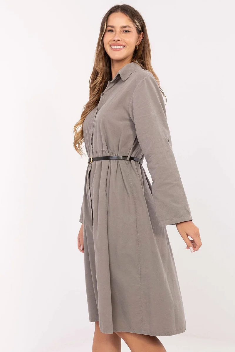 Robe chemise gris taupe casual manches longues