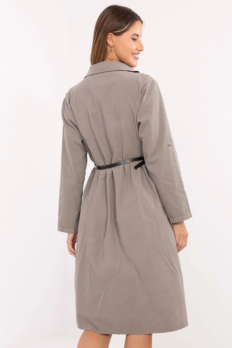 Robe chemise gris taupe casual manches longues