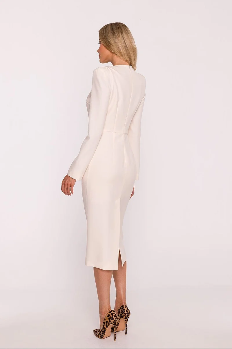Robe habillée midi chic manches longues ivoire