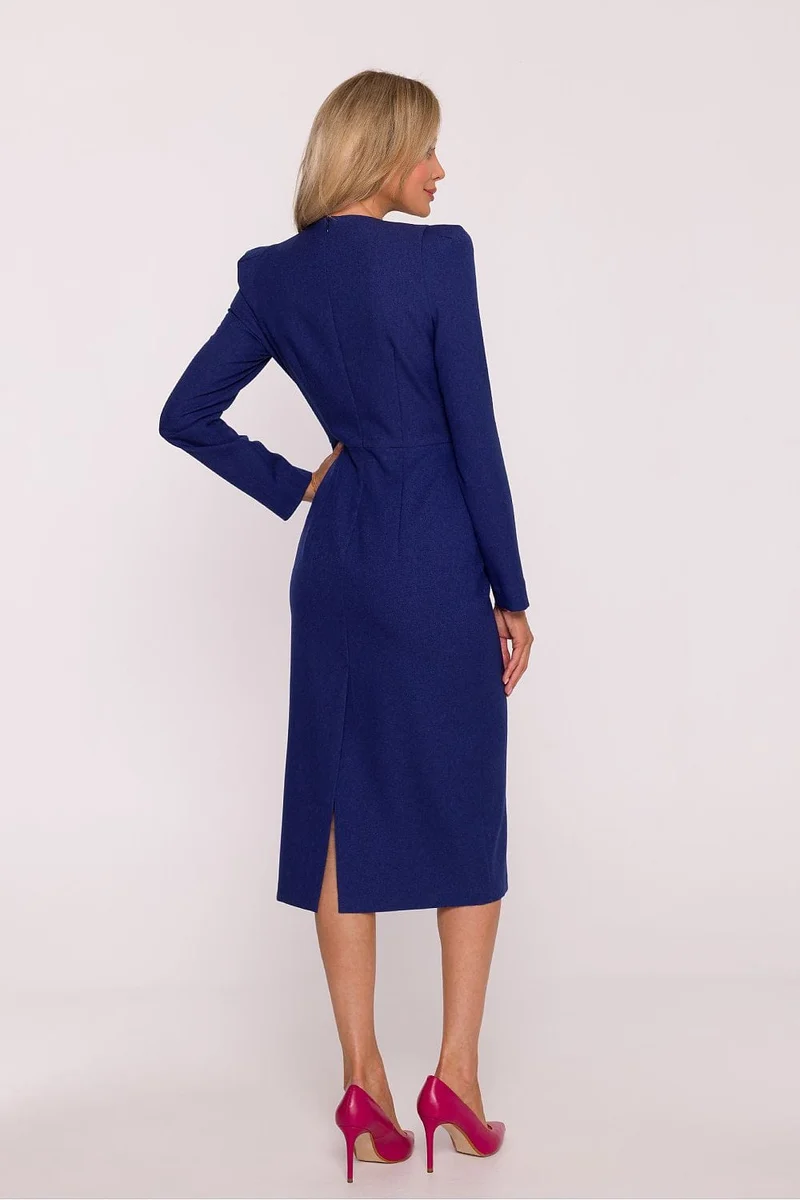 Robe habillée bleue midi manches longues