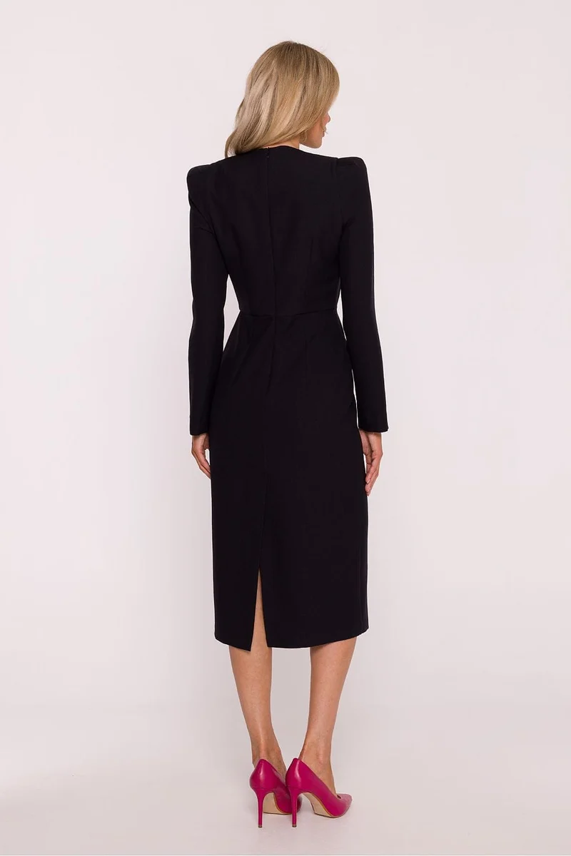 Robe habillée midi noire manches longues