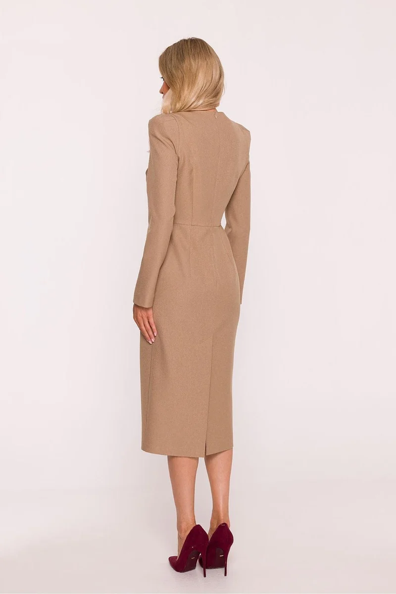 Robe habillée beige midi manches longues