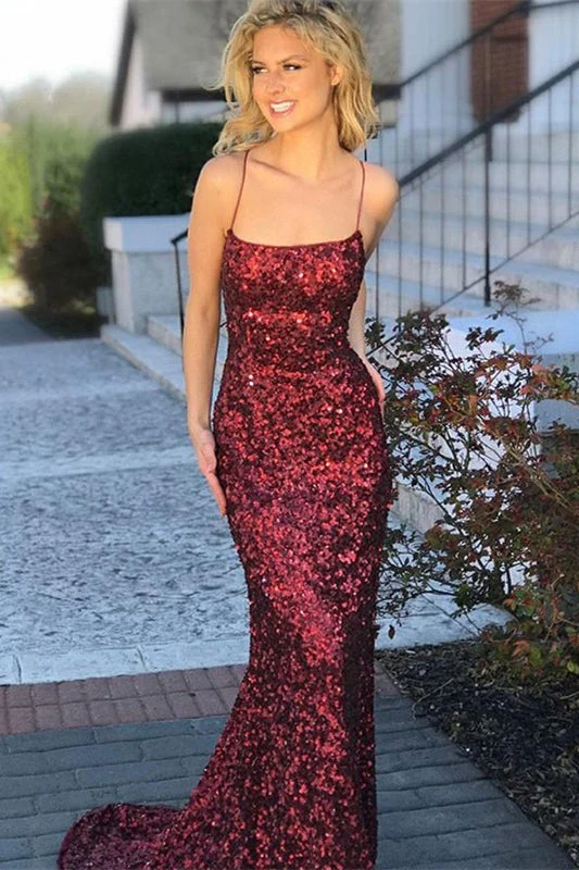 Robe de bal sirène élégante à paillettes bordeaux : scintillez et brillez pour votre occasion spéciale