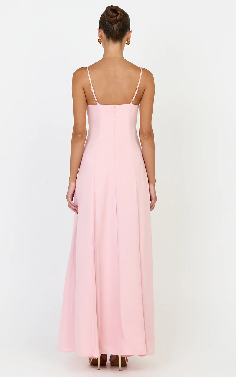 Juliette Maxi Dress - Sweetheart Neckline Georgette Godet Dress in Pink