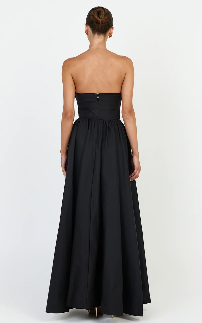 Gia Maxi Dress - Gathered Bodice Fit And Flare Dress in Black