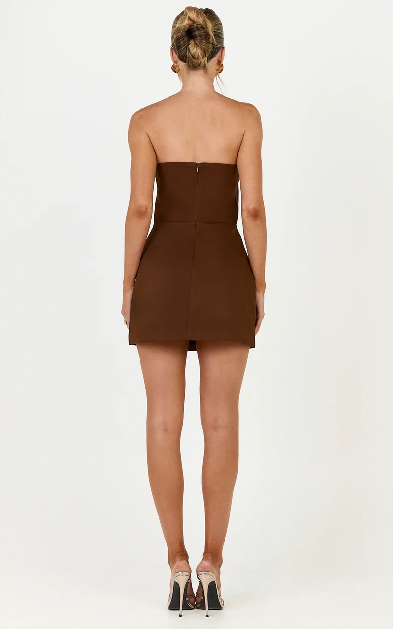 Dessa Mini Dress - A Line Strapless Dress in Chocolate