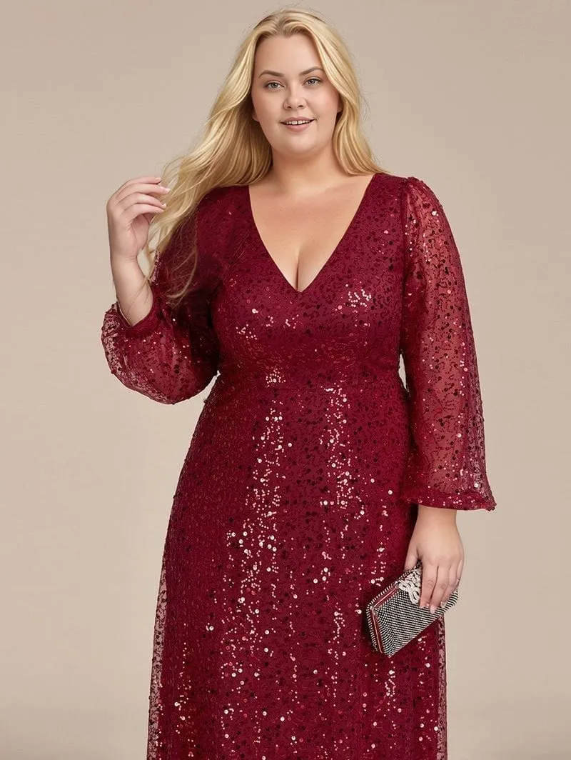 Robe de soirée grande taille longue manches longues