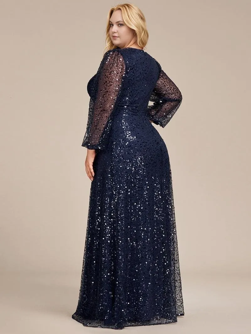 Robe de soirée grande taille longue manches longues