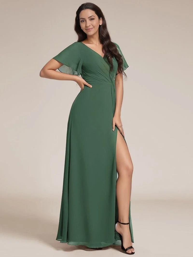 Robe de soirée longue verte avec fente latérale