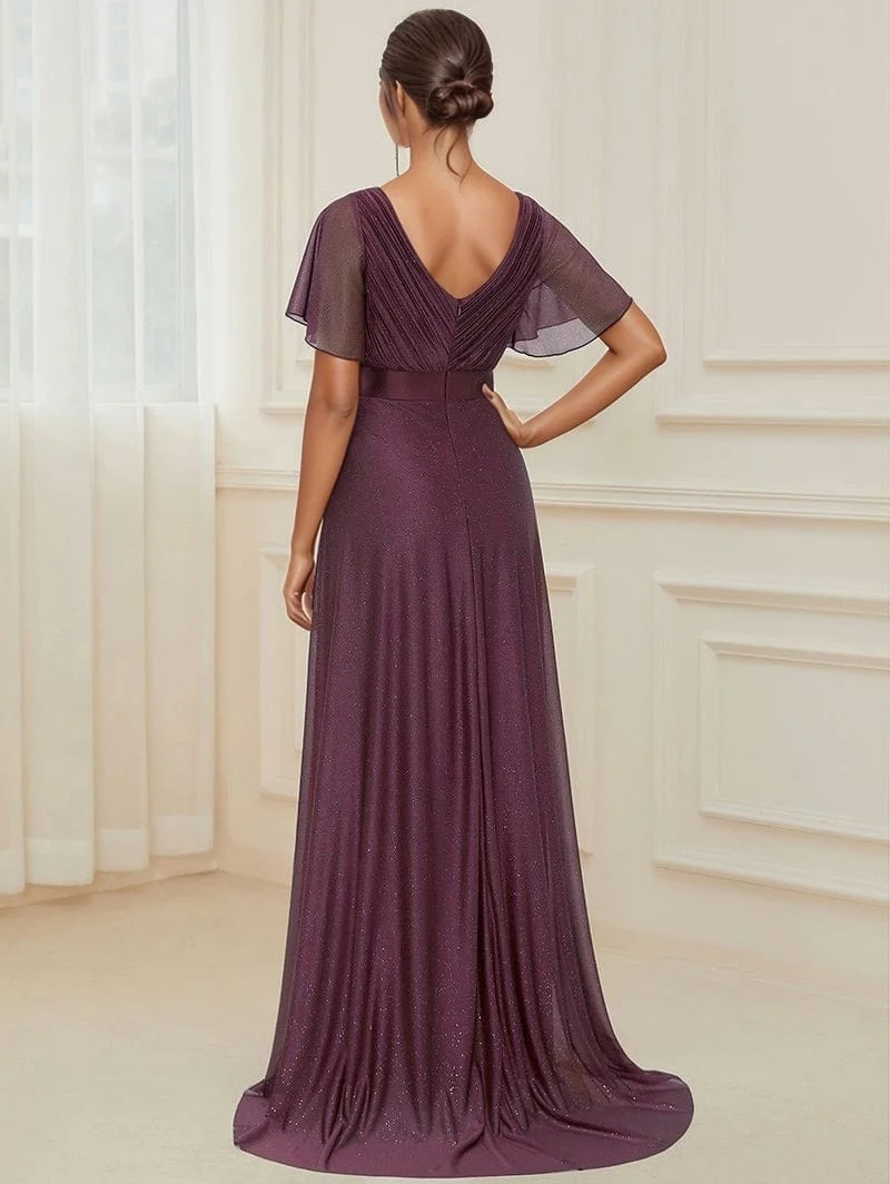 Robe de soirée longue violette scintillante