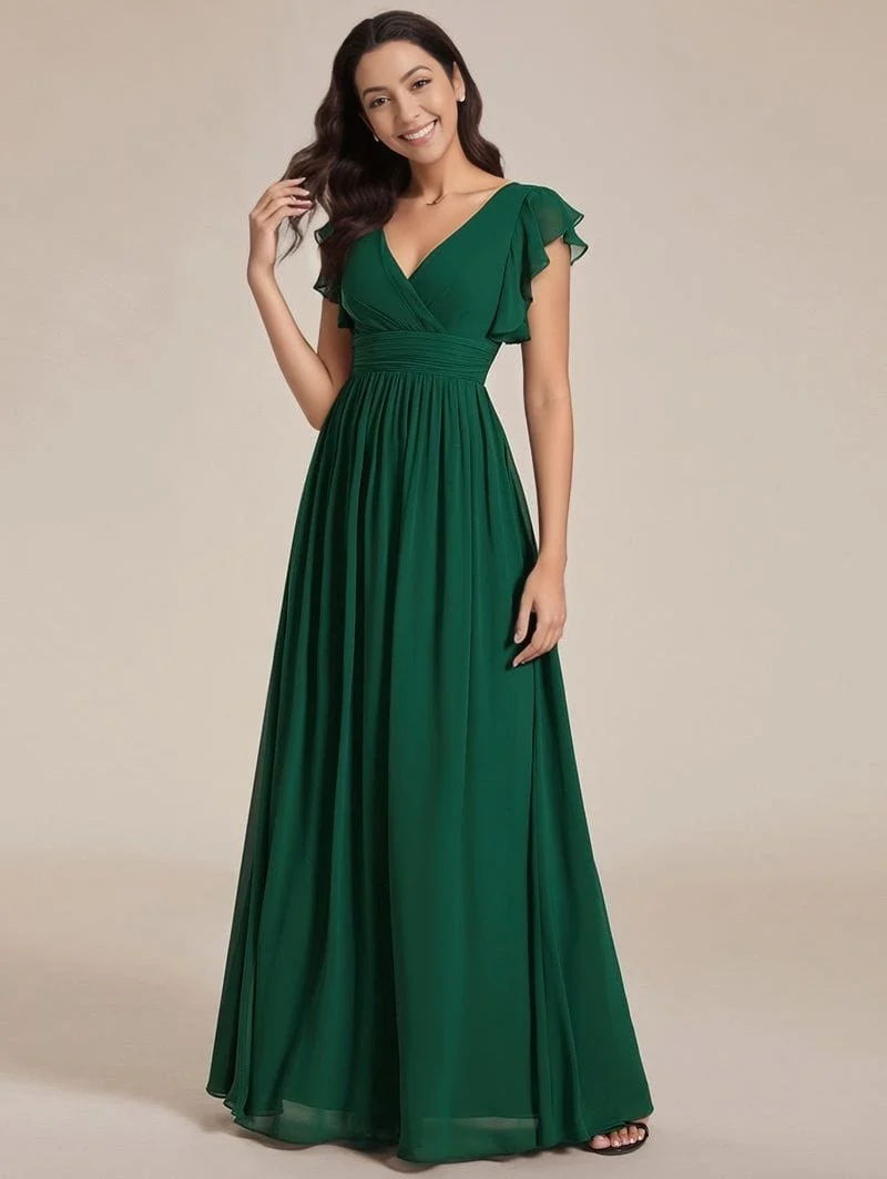 Robe invitée au mariage verte longue fluide