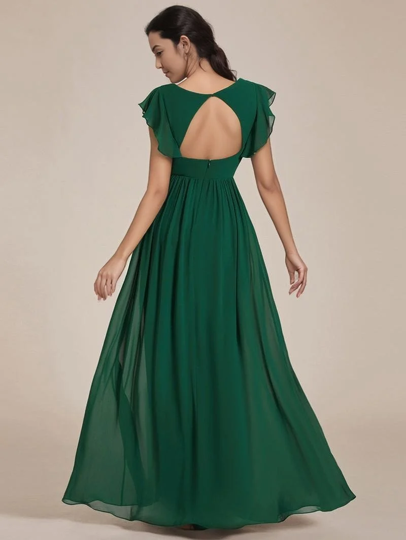 Robe invitée au mariage verte longue fluide