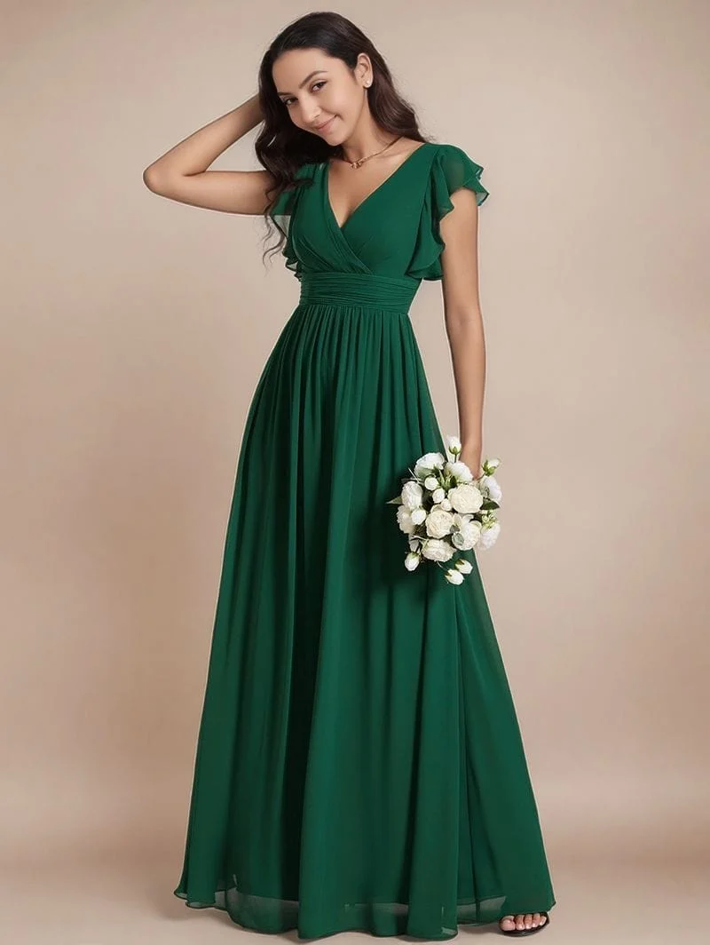 Robe invitée au mariage verte longue fluide
