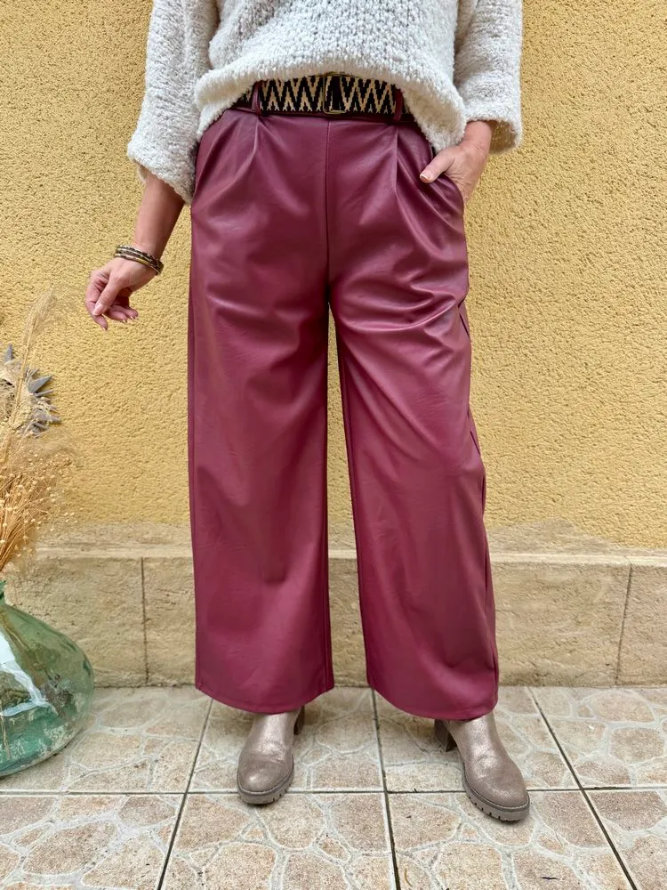 Pantalon simili Enzo bordeaux