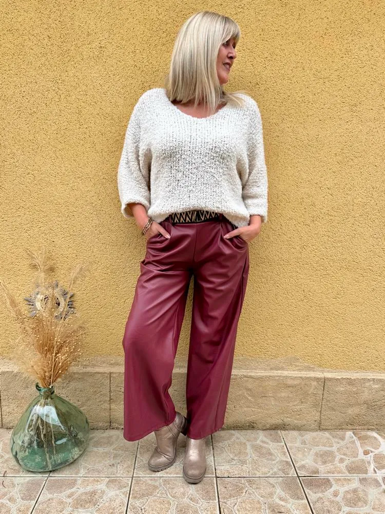 Pantalon simili Enzo bordeaux