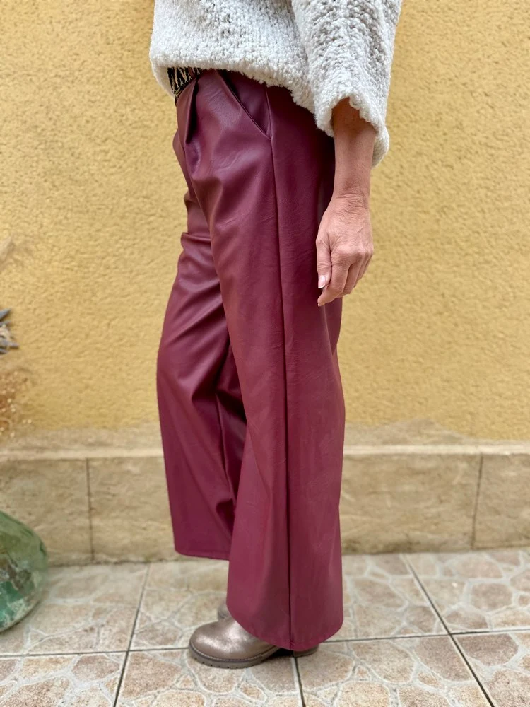 Pantalon simili Enzo bordeaux
