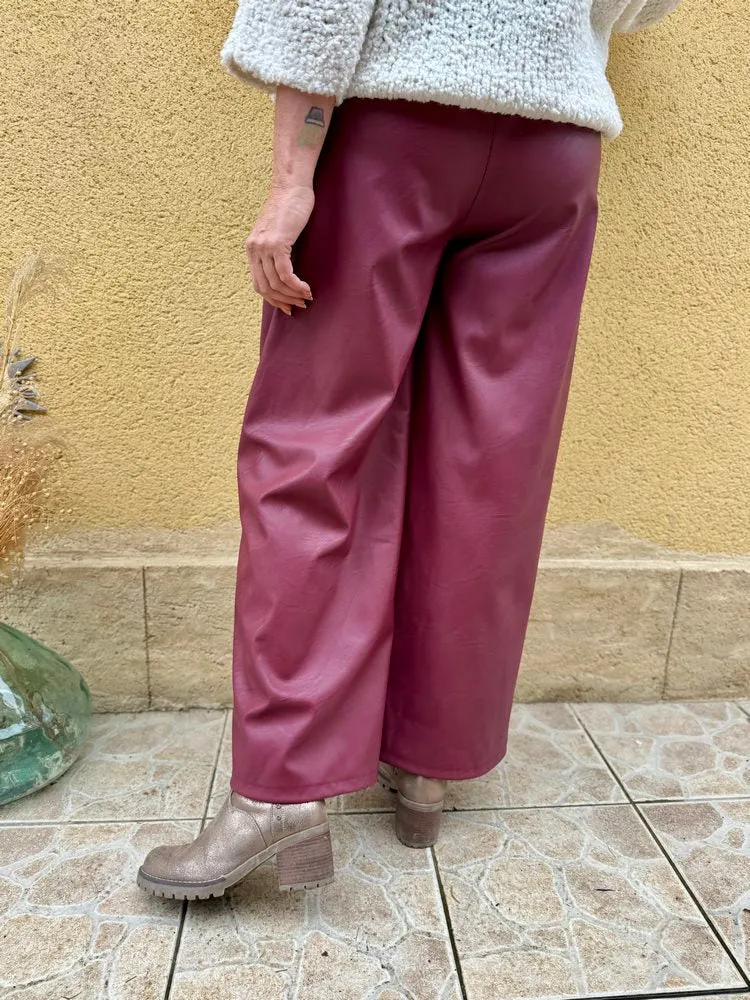 Pantalon simili Enzo bordeaux