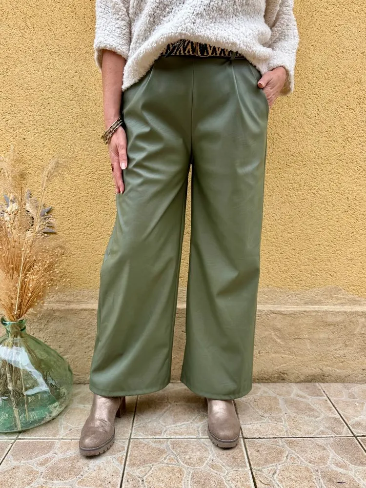Pantalon simili Enzo kaki
