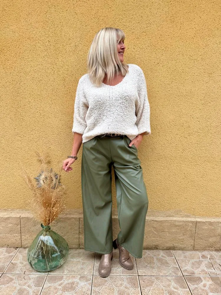 Pantalon simili Enzo kaki