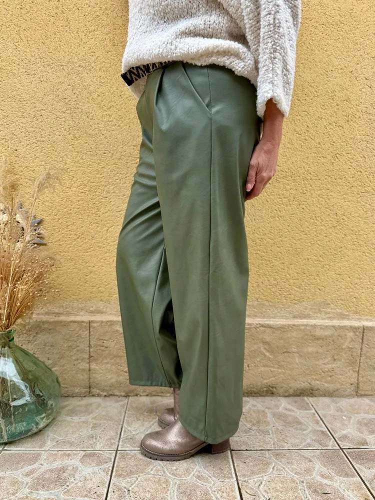 Pantalon simili Enzo kaki