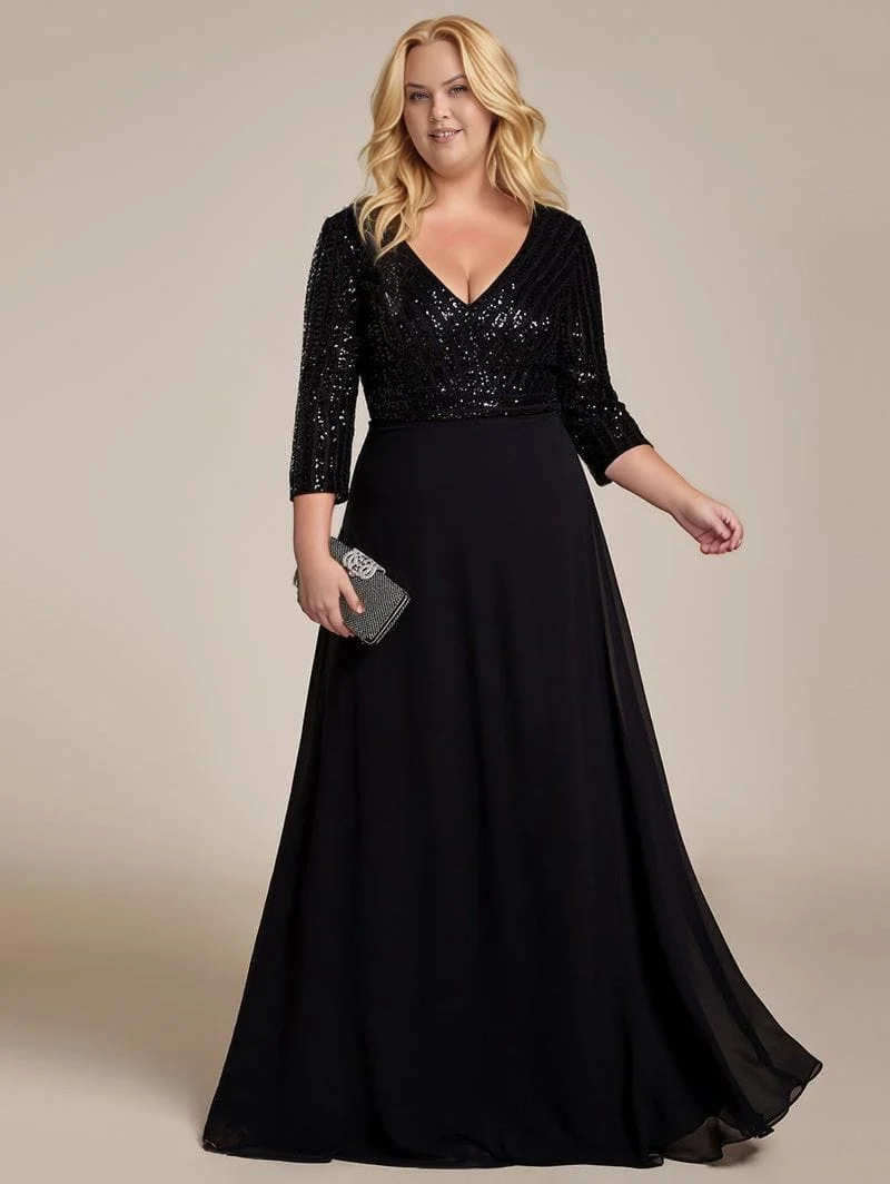 Robe de soirée noire longue à paillettes grande taille