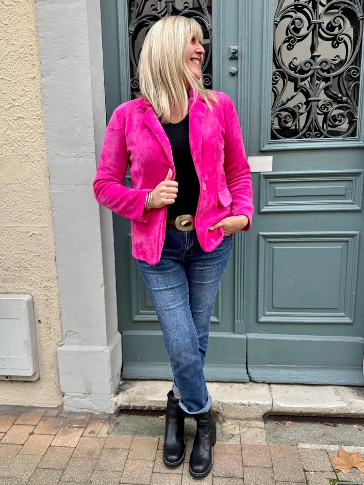 Veste tailleur en velours Sandra rose intense