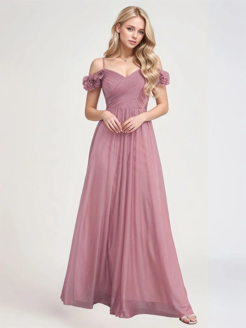 Robe de soirée de mariage rose poudrée longue