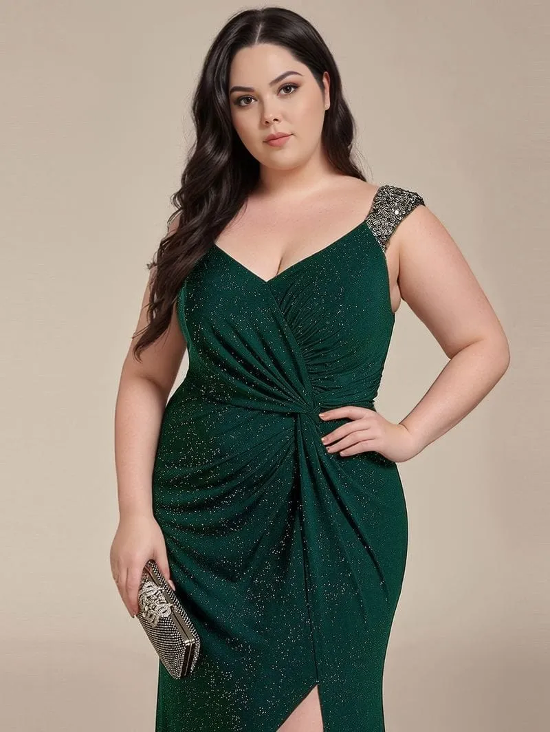 Robe de soirée verte fendue grande taille