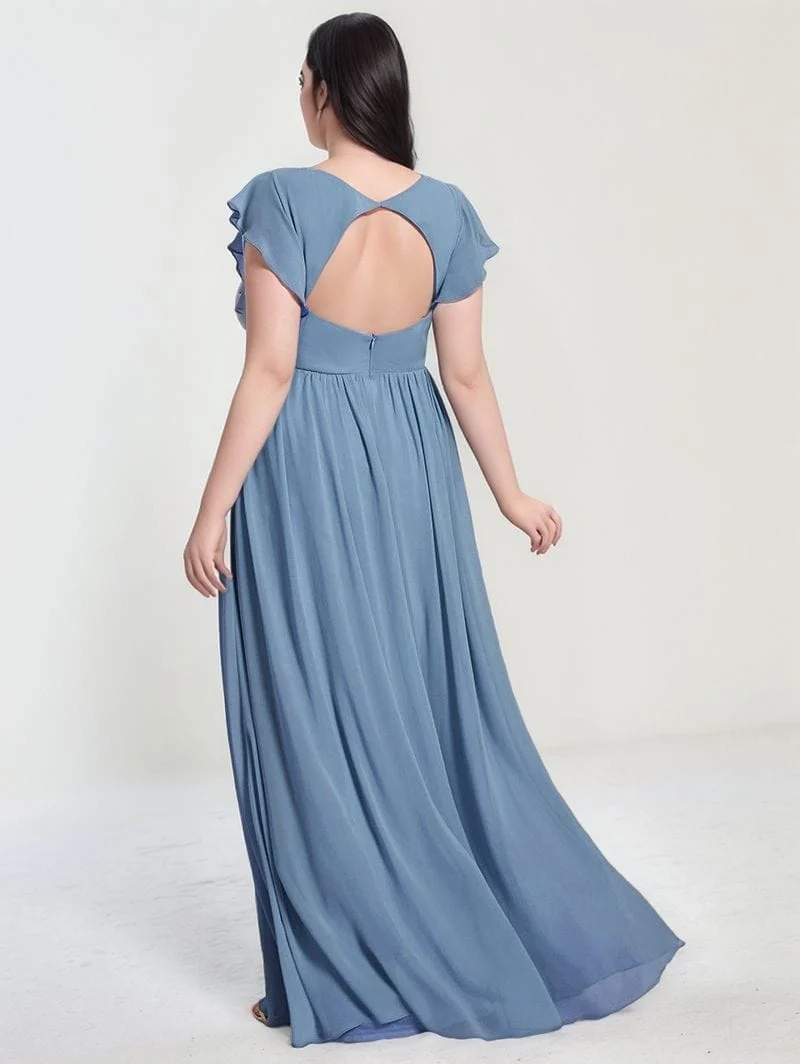 Robe demoiselle d'honneur bleue à volants grande taille