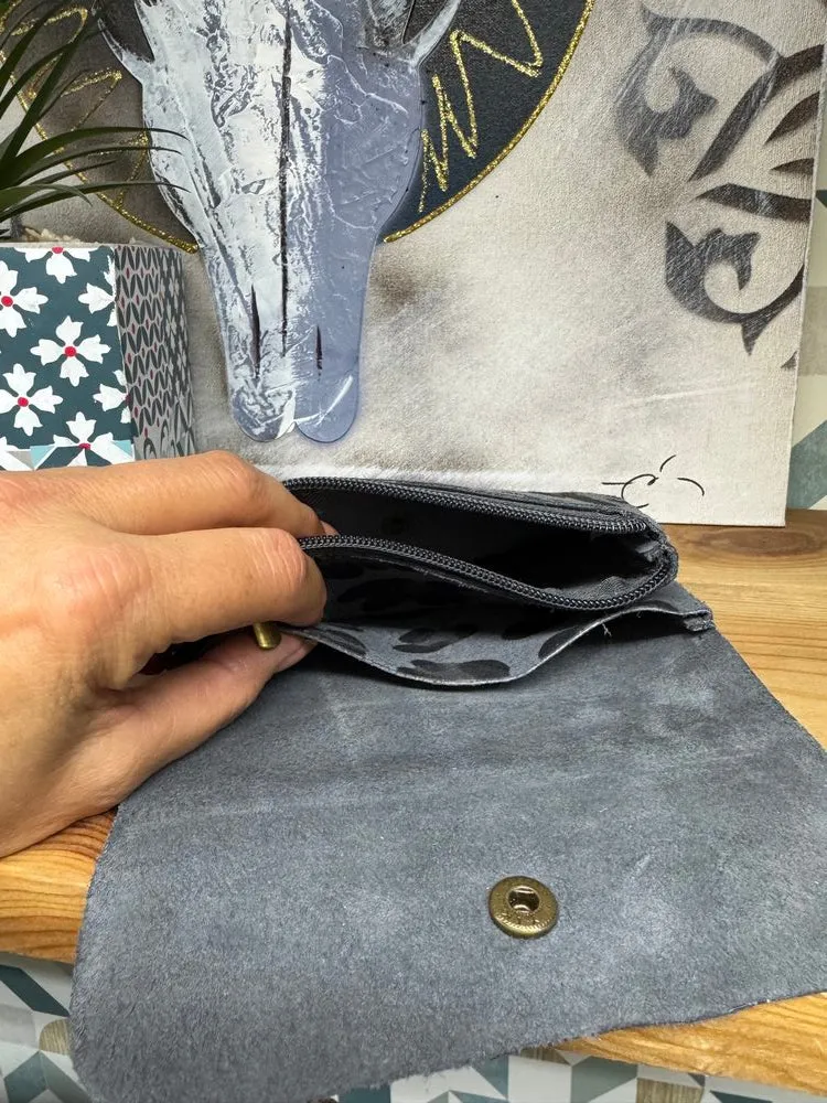 Grand porte monnaie en cuir Lorenzo gris