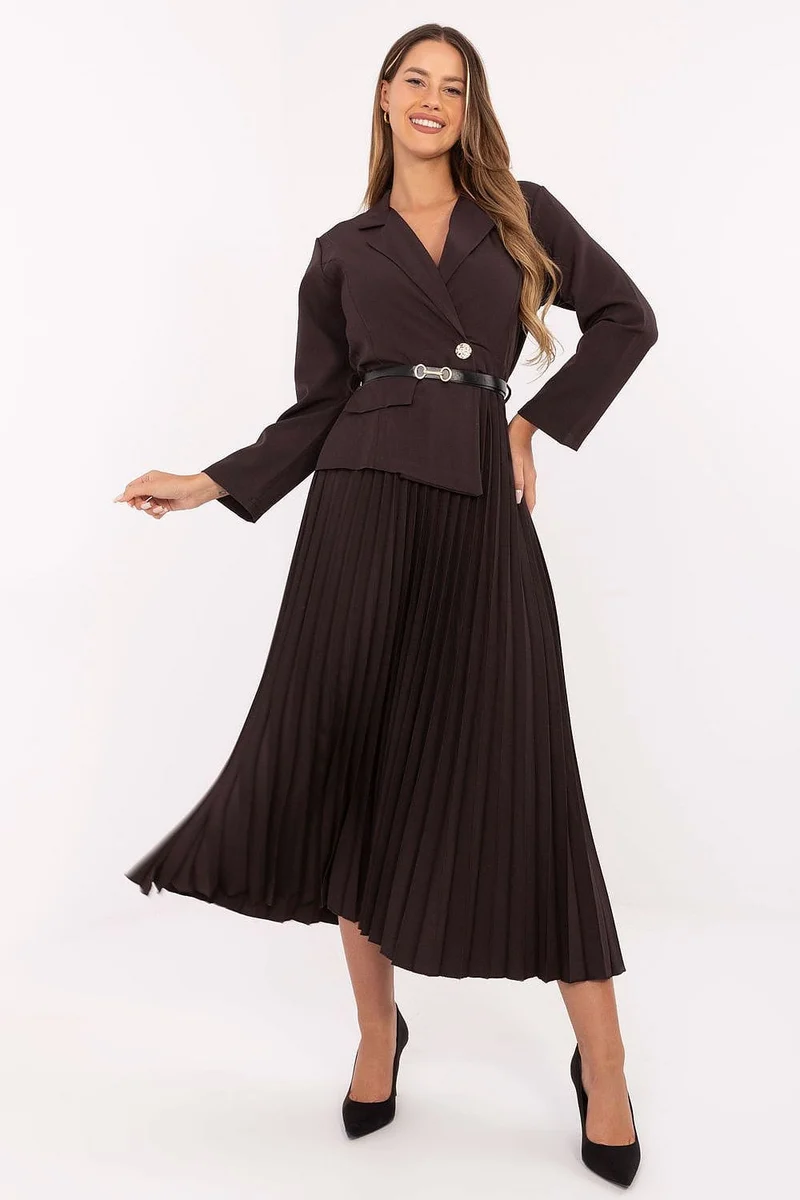 Robe marron midi plissée blazer